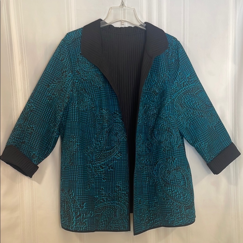 2X Jacket Pit to Pit 25 3/4’ Teal Blue and Black Reversible Preworn - Picture 2 of 13